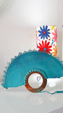 Abanico jipijapa grande color azul con madera de tzalam Abanico jipijapa grande color azul con madera de tzalam