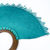 Abanico jipijapa grande color azul con madera de tzalam Abanico jipijapa grande color azul con madera de tzalam