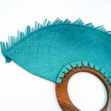 Abanico jipijapa grande color azul con madera de tzalam Abanico jipijapa grande color azul con madera de tzalam