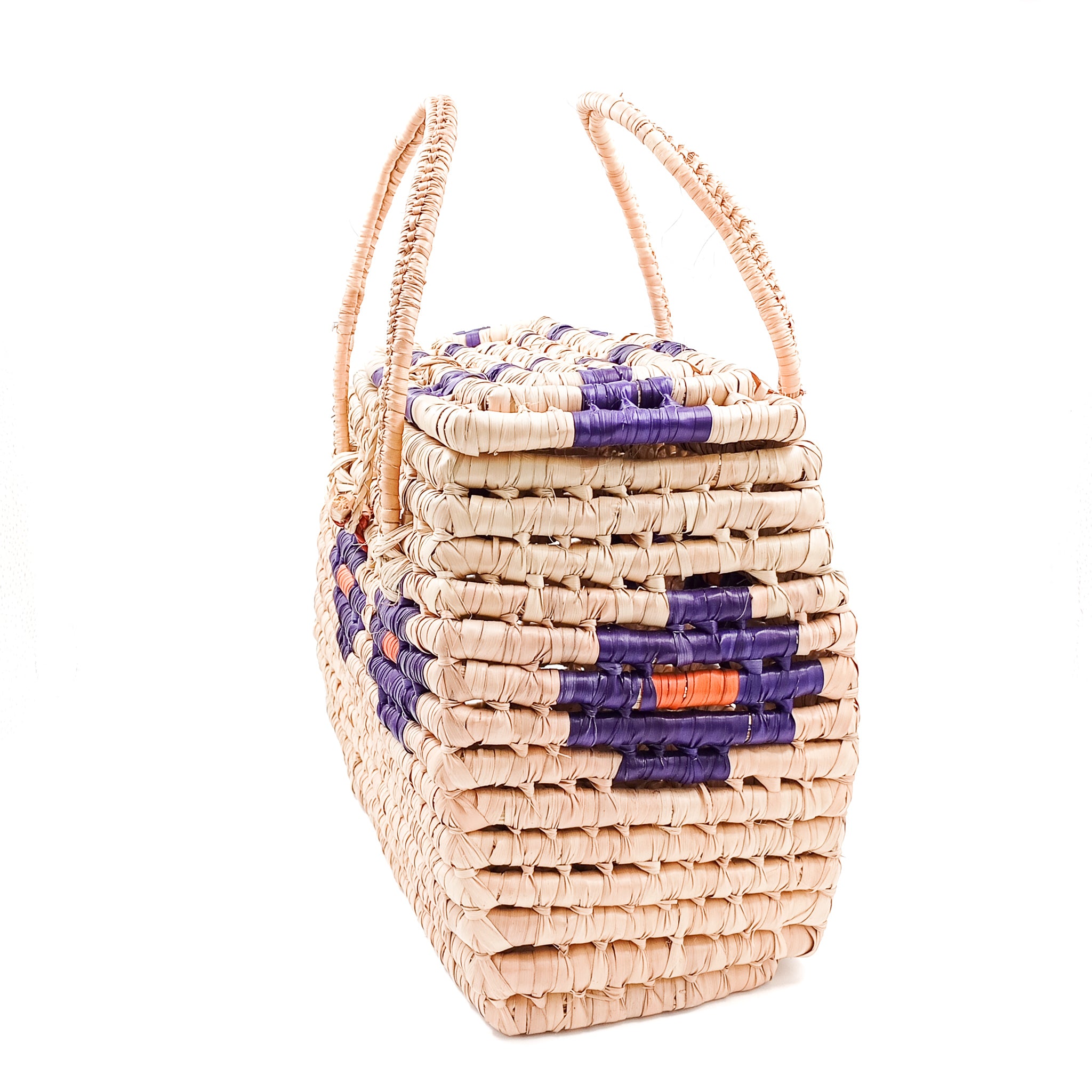 Bolsa rectangular de palma con flores Bolsa rectangular de palma con flores