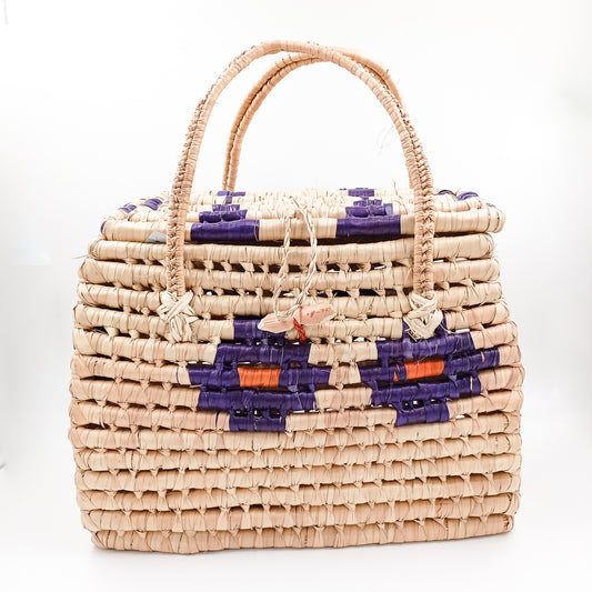 Bolsa rectangular de palma con flores