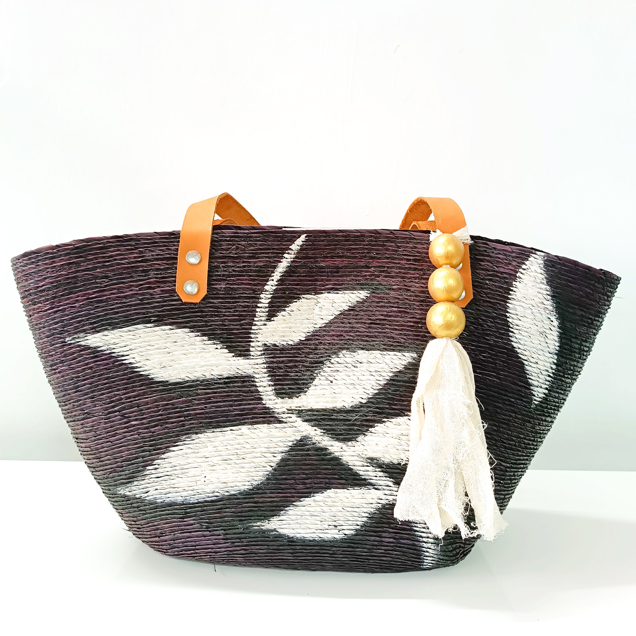 Bolsas Artesanales Asas De Piel Bolsa De Palma Negra Con Asas De