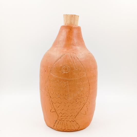 Botella decorativa de barro - Oaxaca