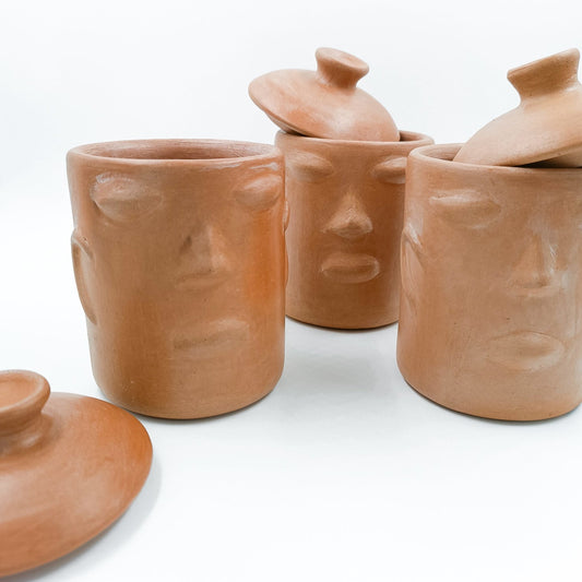 Face spice racks with clay lid from Michoacán