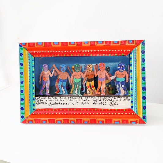Exvoto Luchadores mexicanos de lamina fina