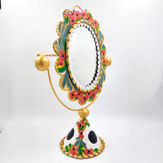 Espejo de mesa ovalado de hojalata pintado a mano