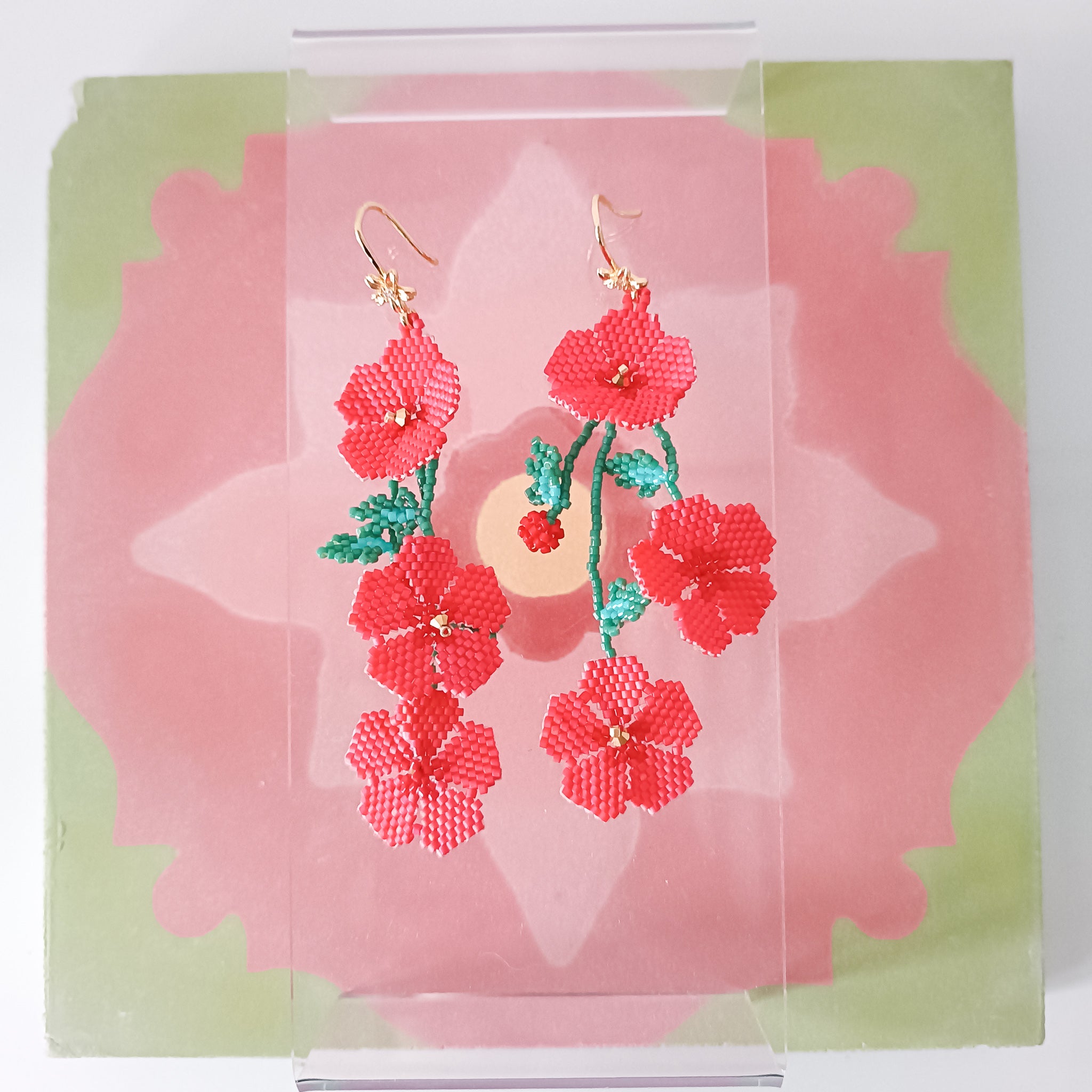 Huichol hanging flower earrings