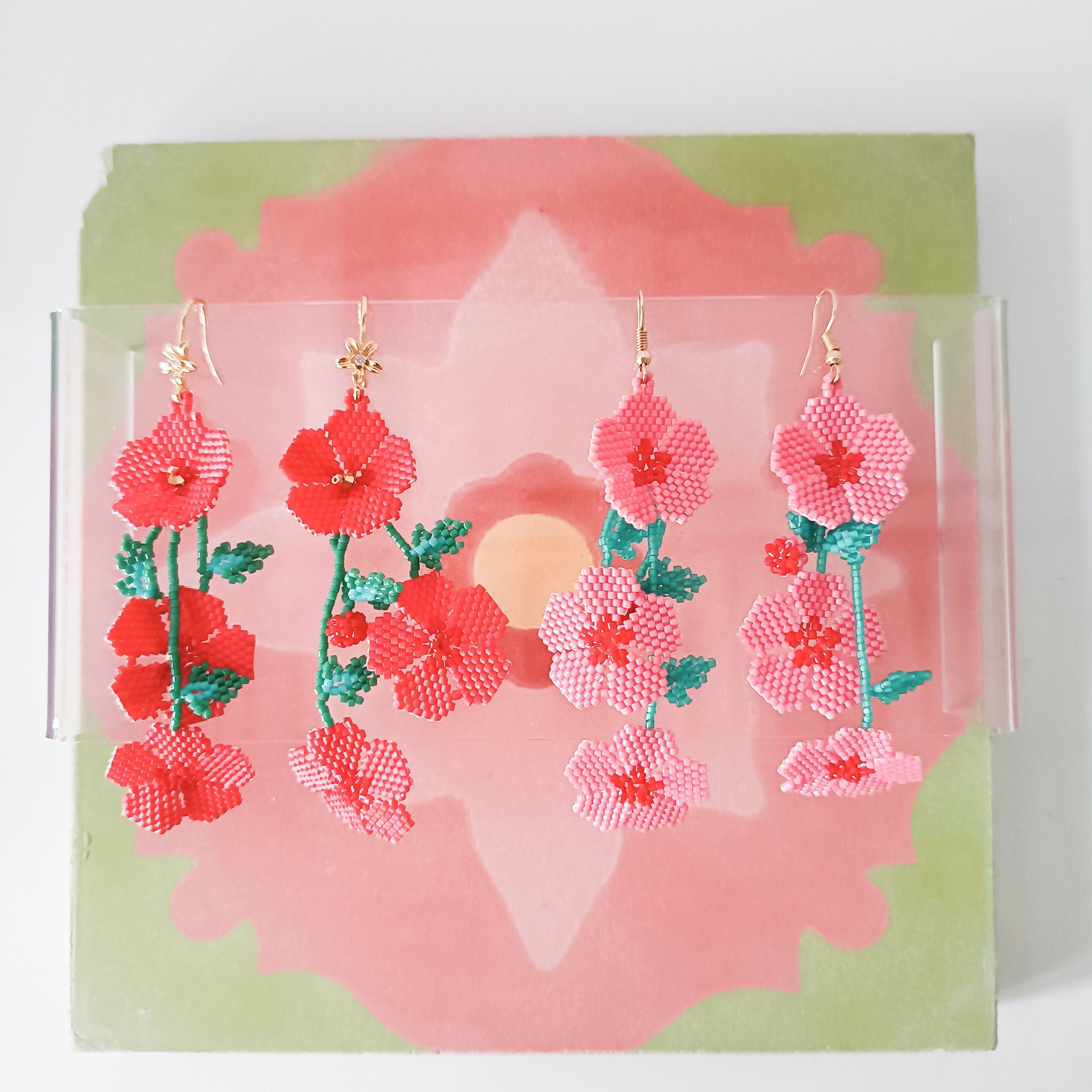 Huichol hanging flower earrings