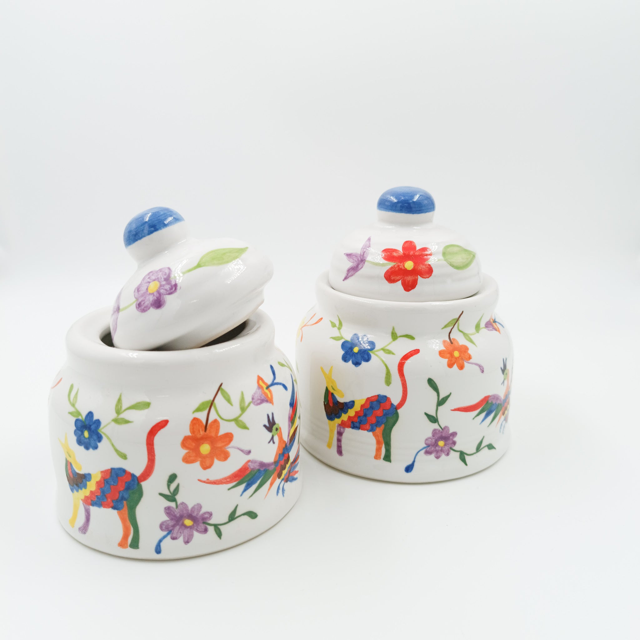 Ceramic sugar bowls from Michoacán with Otomi details