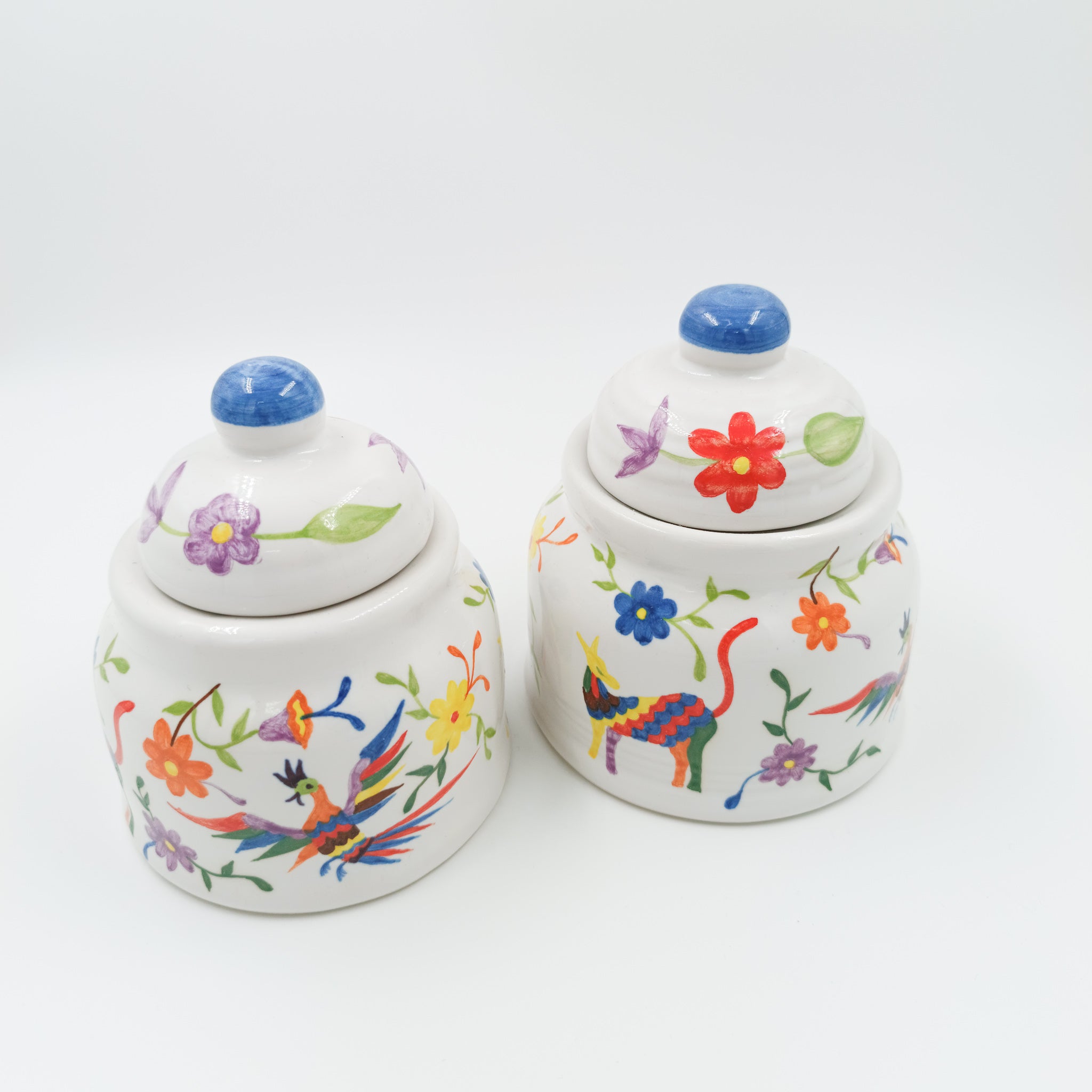 Ceramic sugar bowls from Michoacán with Otomi details