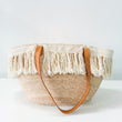 Palm basket bag with leather handles