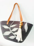 Black palm bag with leather handles