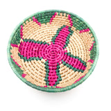 Braided palm bread basket - pink and green