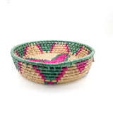 Braided palm bread basket - pink and green