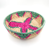 Braided palm bread basket - pink and green