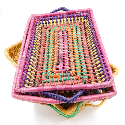 Charola rectangular de palma