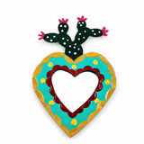 Corazón Milagrito con nopal y espejo de hojalata