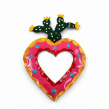 Corazón Milagrito con nopal y espejo de hojalata