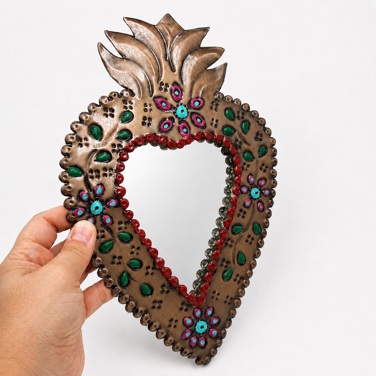 Corazón Milagrito con espejo de hojalata