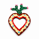 Corazón Milagrito con nopal y espejo de hojalata