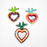 Corazón Milagrito con nopal y espejo de hojalata