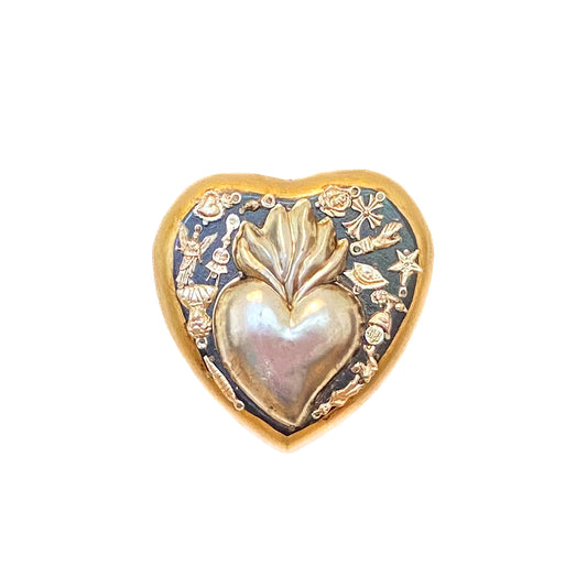 Golden Mexican Wooden Heart with Milagritos