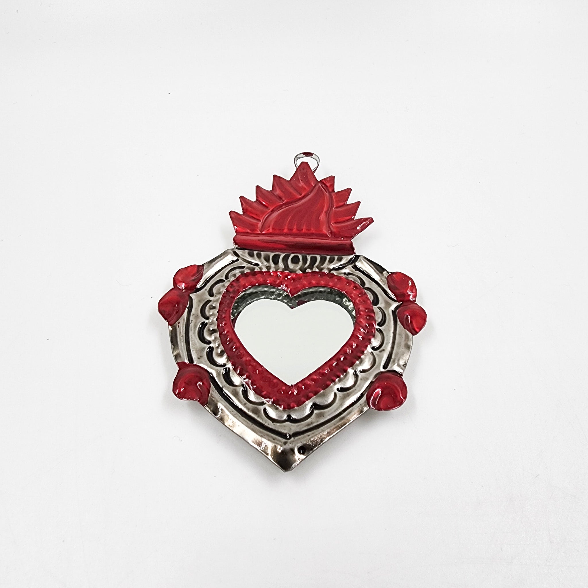 Mini embossed tin heart mirror