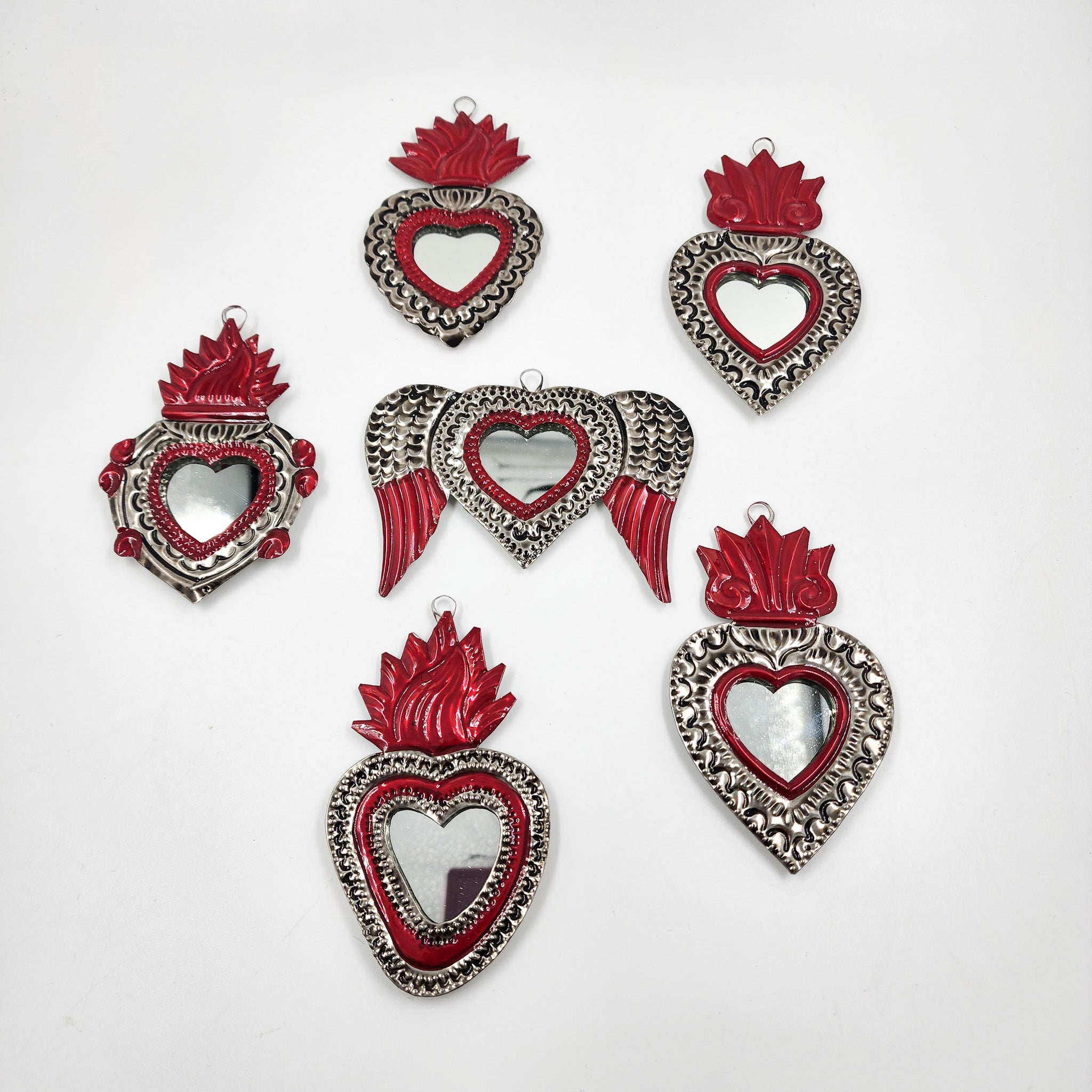Mini embossed tin heart mirror