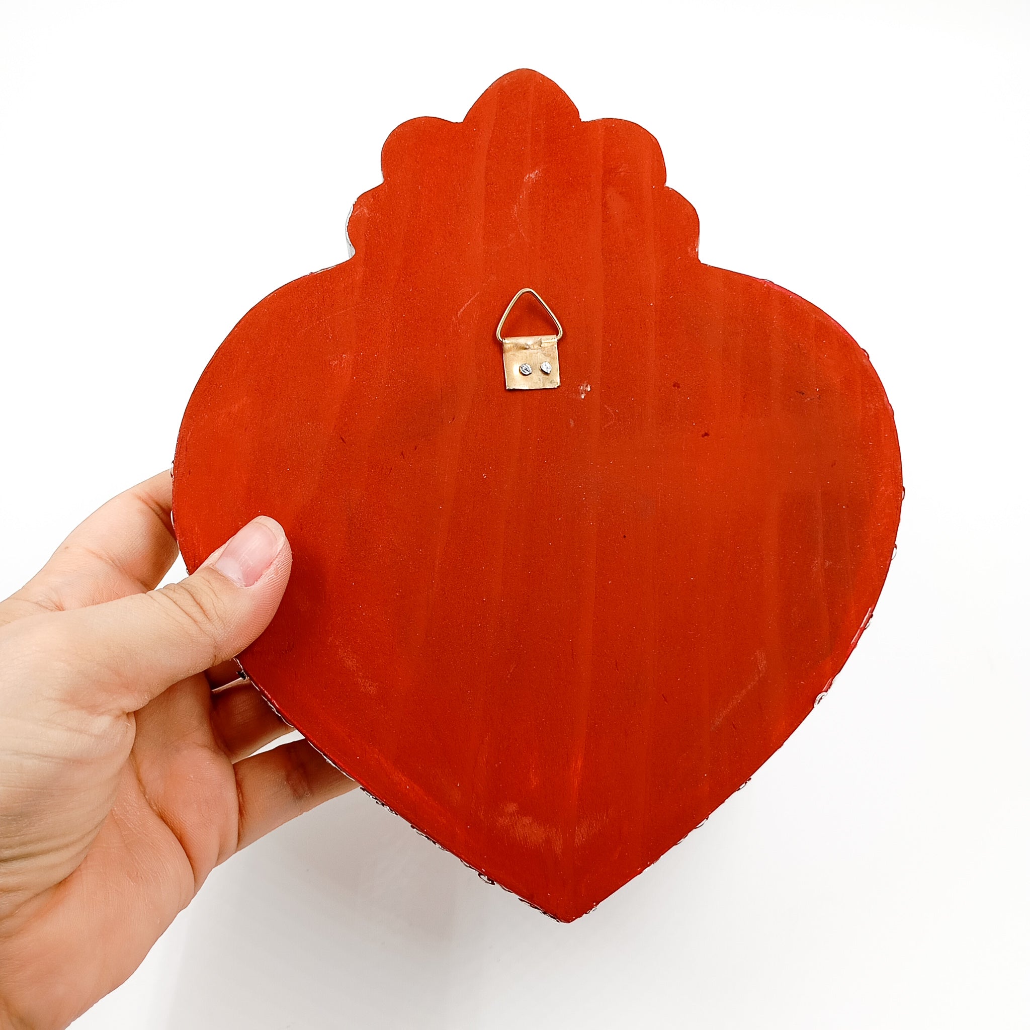 Corazón Milagrito grande - rojo con fuego plateado