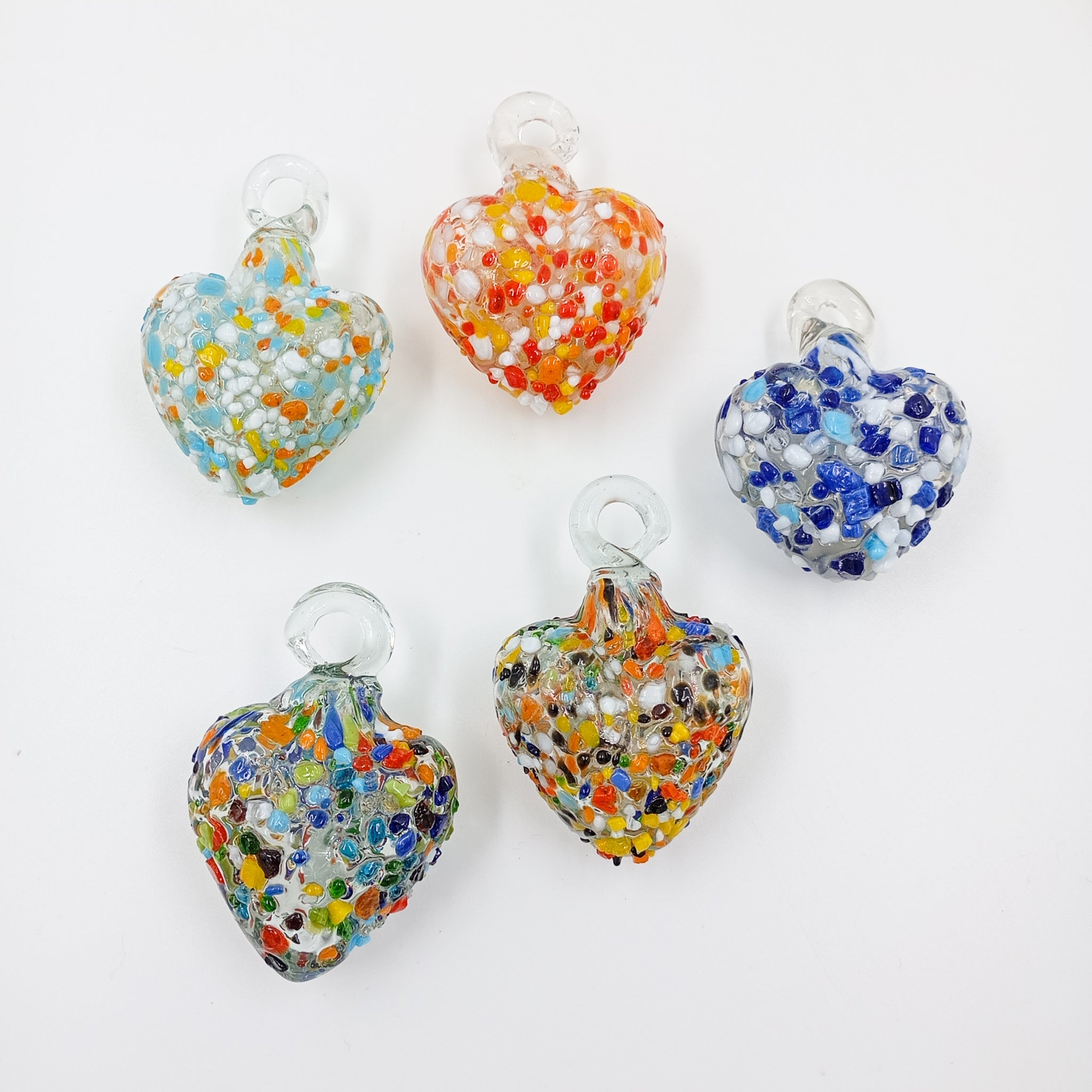 Corazones mini de vidrio soplado