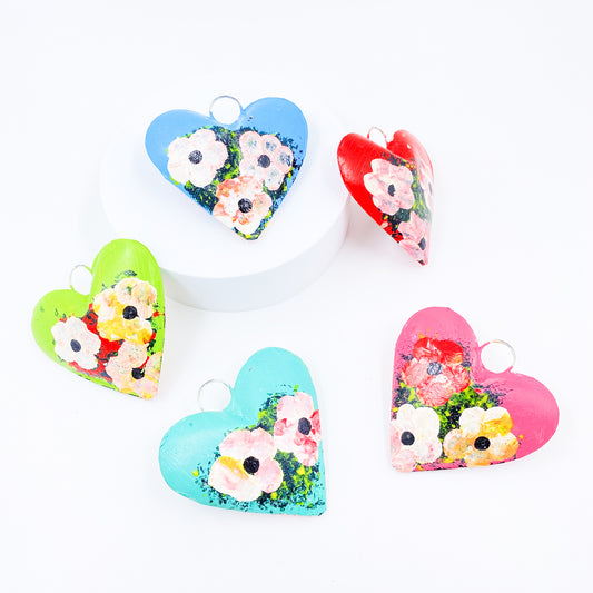 Brass Hearts in Pastel Colors with Hand Painted Flowers