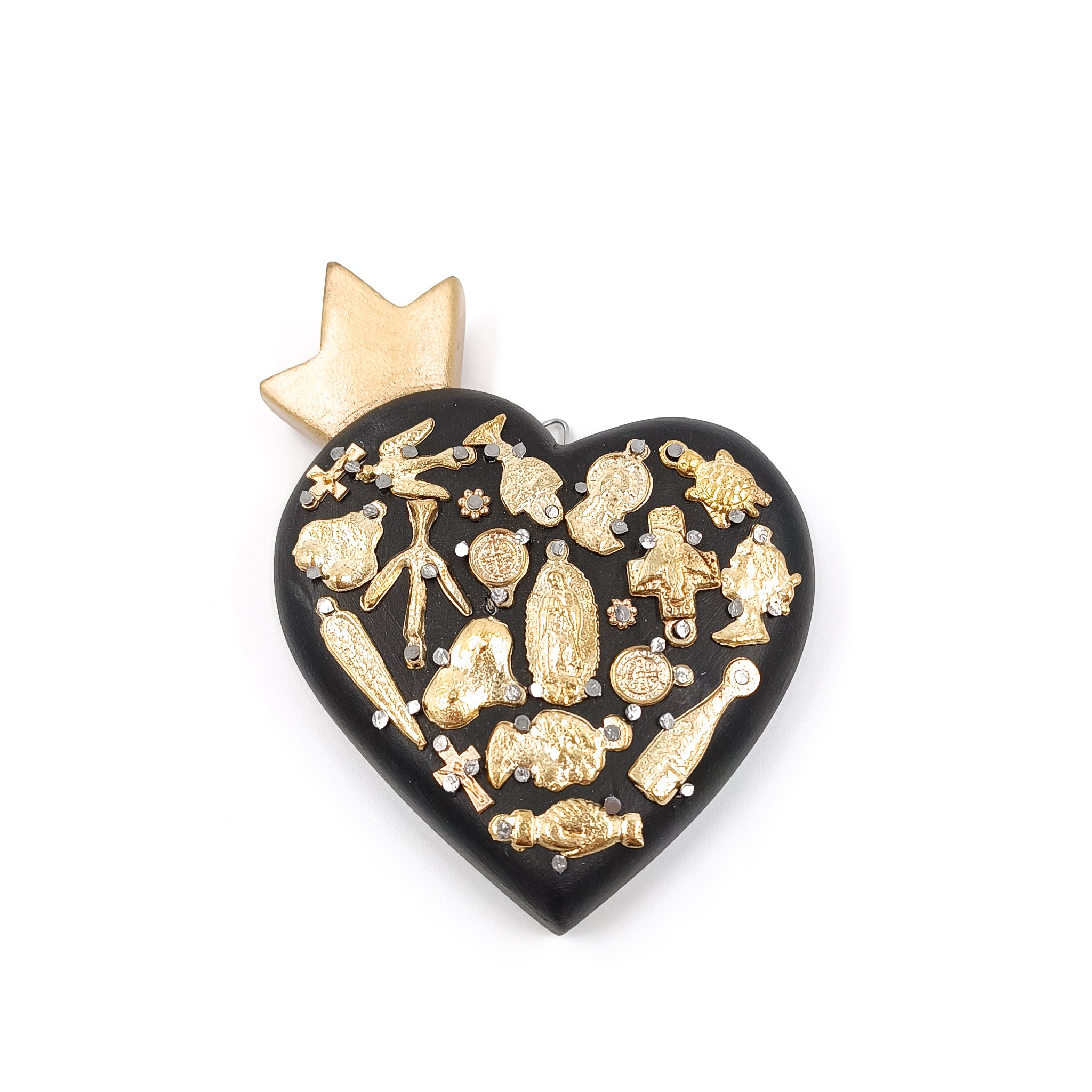 Black heart with miracles and crown