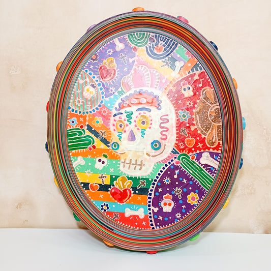 Cuadro Calavera – Arte Pop mexicano en papel reciclado