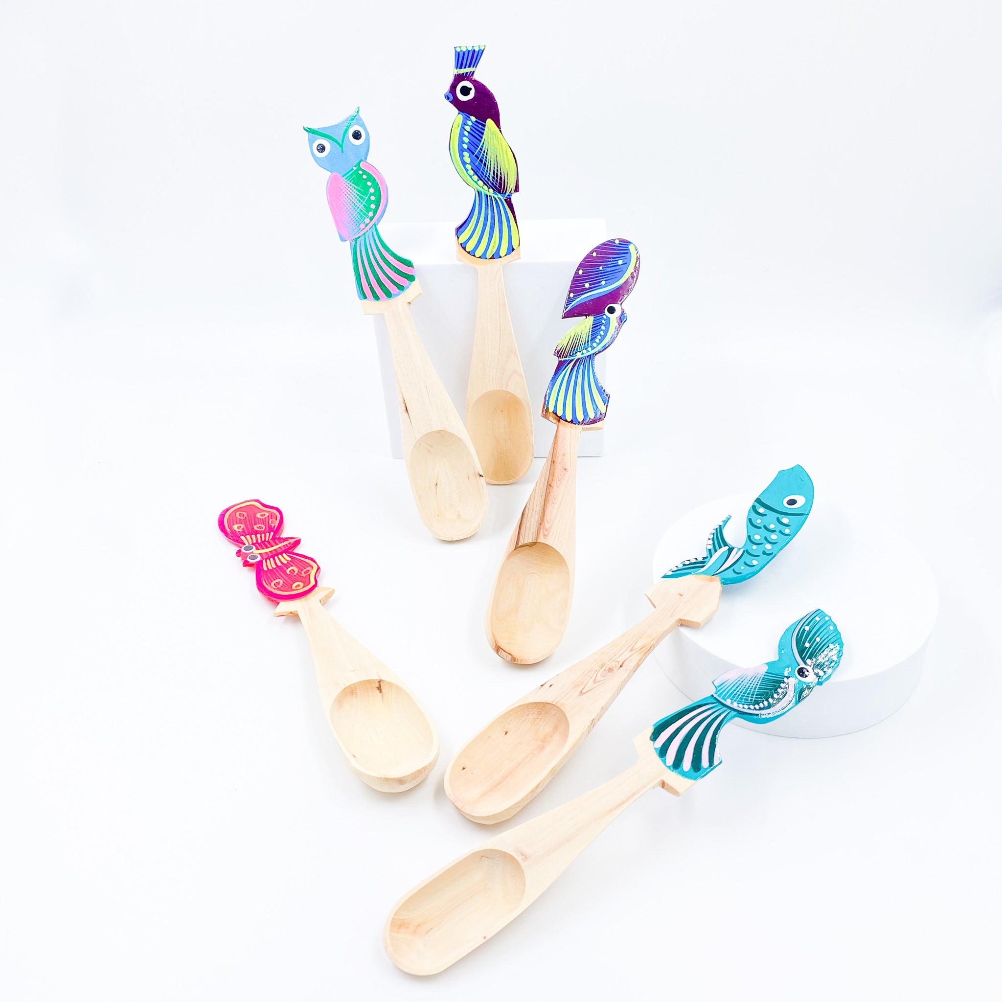 Cucharitas de Madera Artesanales con Alebrijes Pintados a Mano