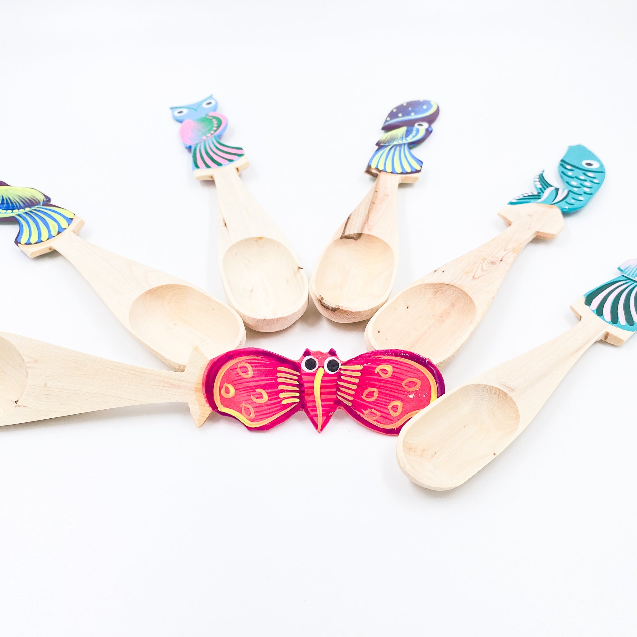 Cucharitas de Madera Artesanales con Alebrijes Pintados a Mano