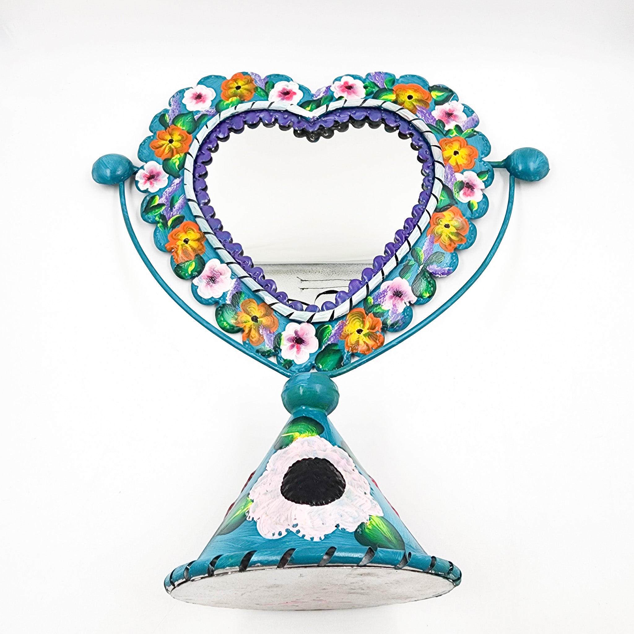 Hand-painted tin heart table mirror
