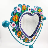 Hand-painted tin heart table mirror
