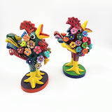 Gallo con flores de Barro Betus artesanal