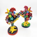 Gallo con flores de Barro Betus artesanal