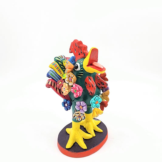 Gallo con flores de Barro Betus artesanal