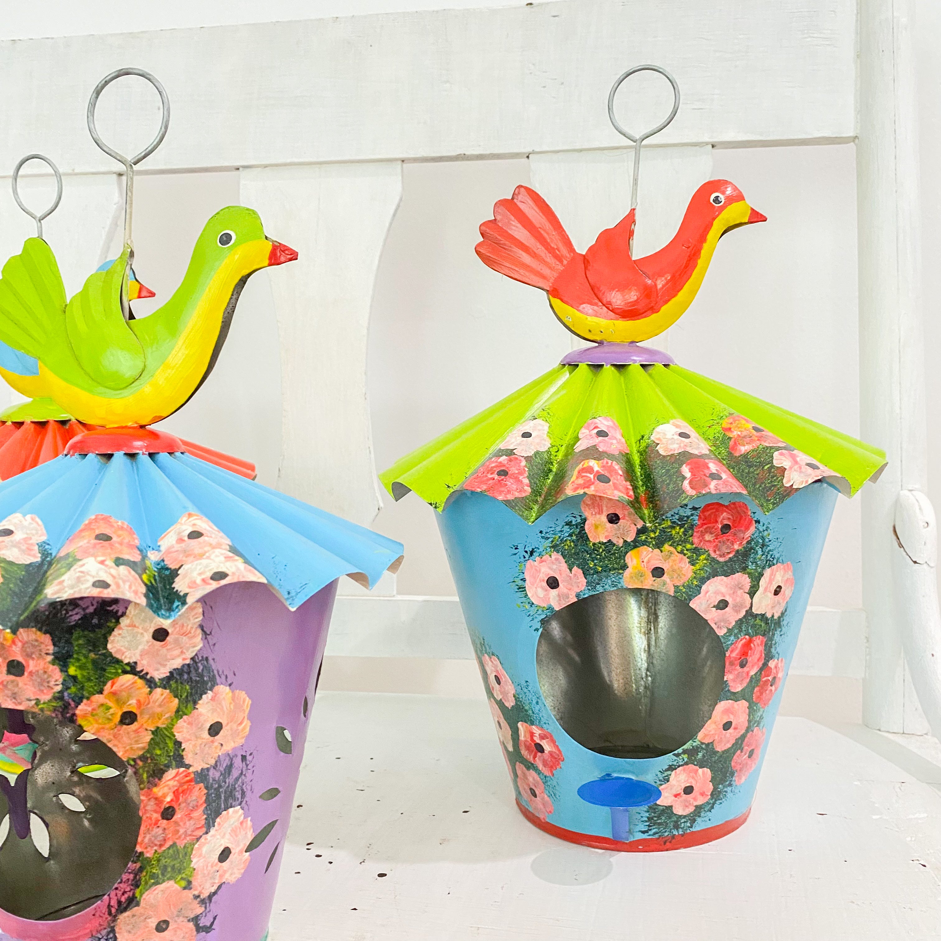 Hand painted brass birdhouses