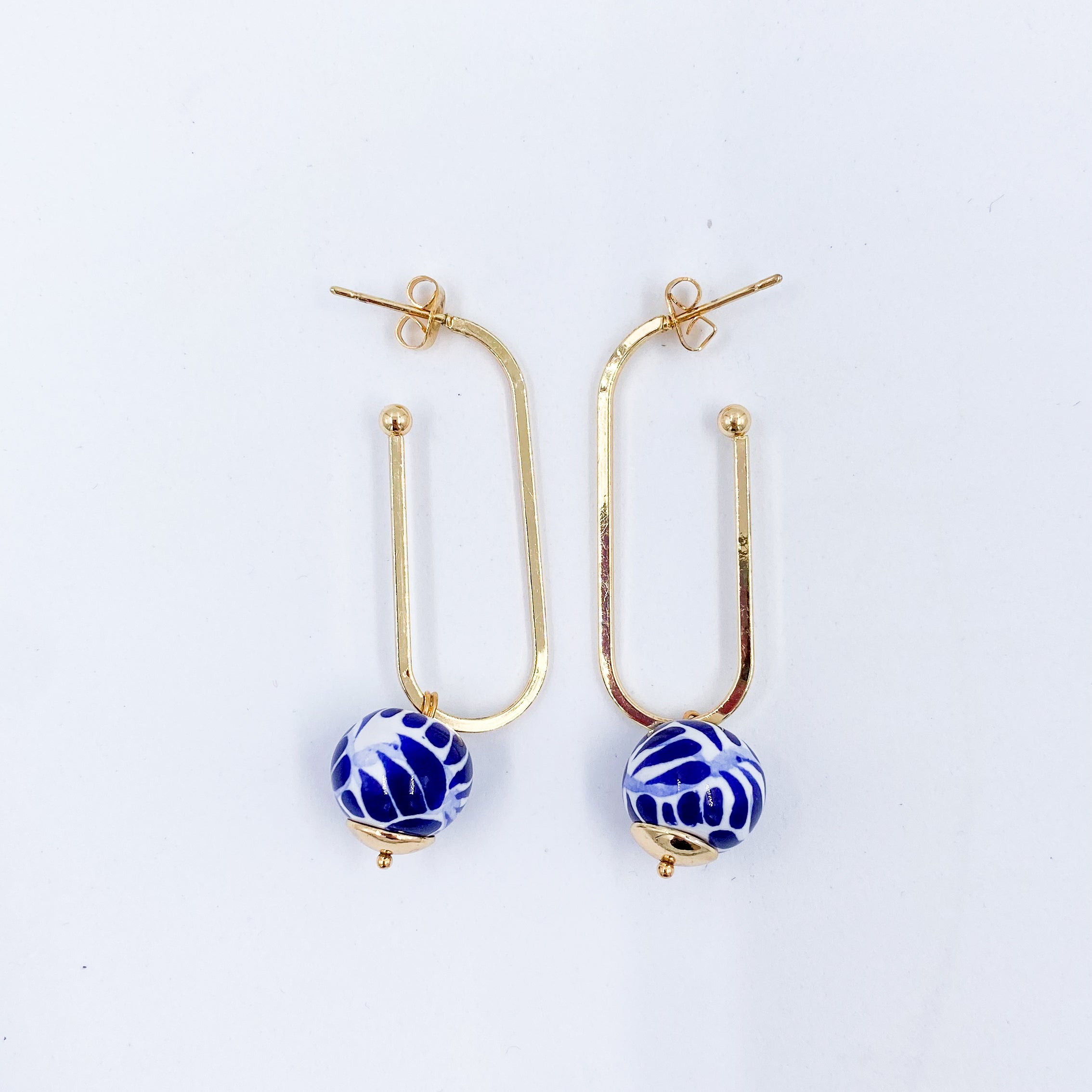 Talavera Poblana blue and white hoop earrings