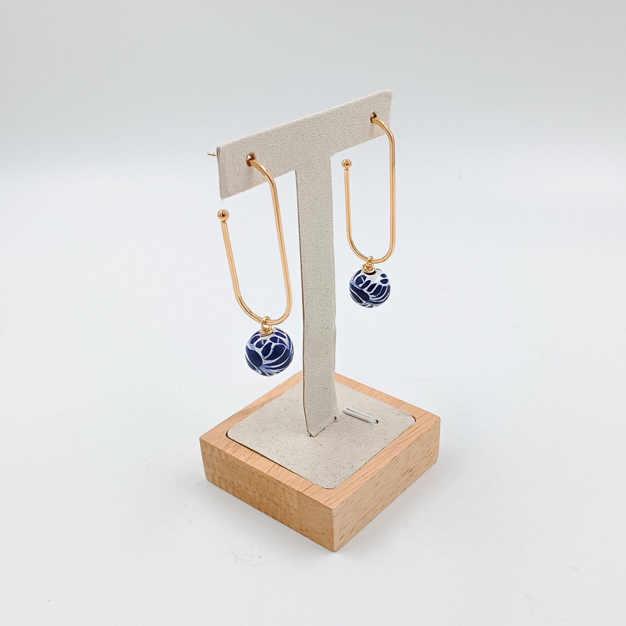 Talavera Poblana blue and white hoop earrings