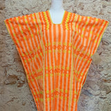 Huipil artesanal de Oaxaca - naranja y amarillo neón con estrellas