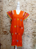 Huipil artesanal de Oaxaca - naranja con corazones de colores