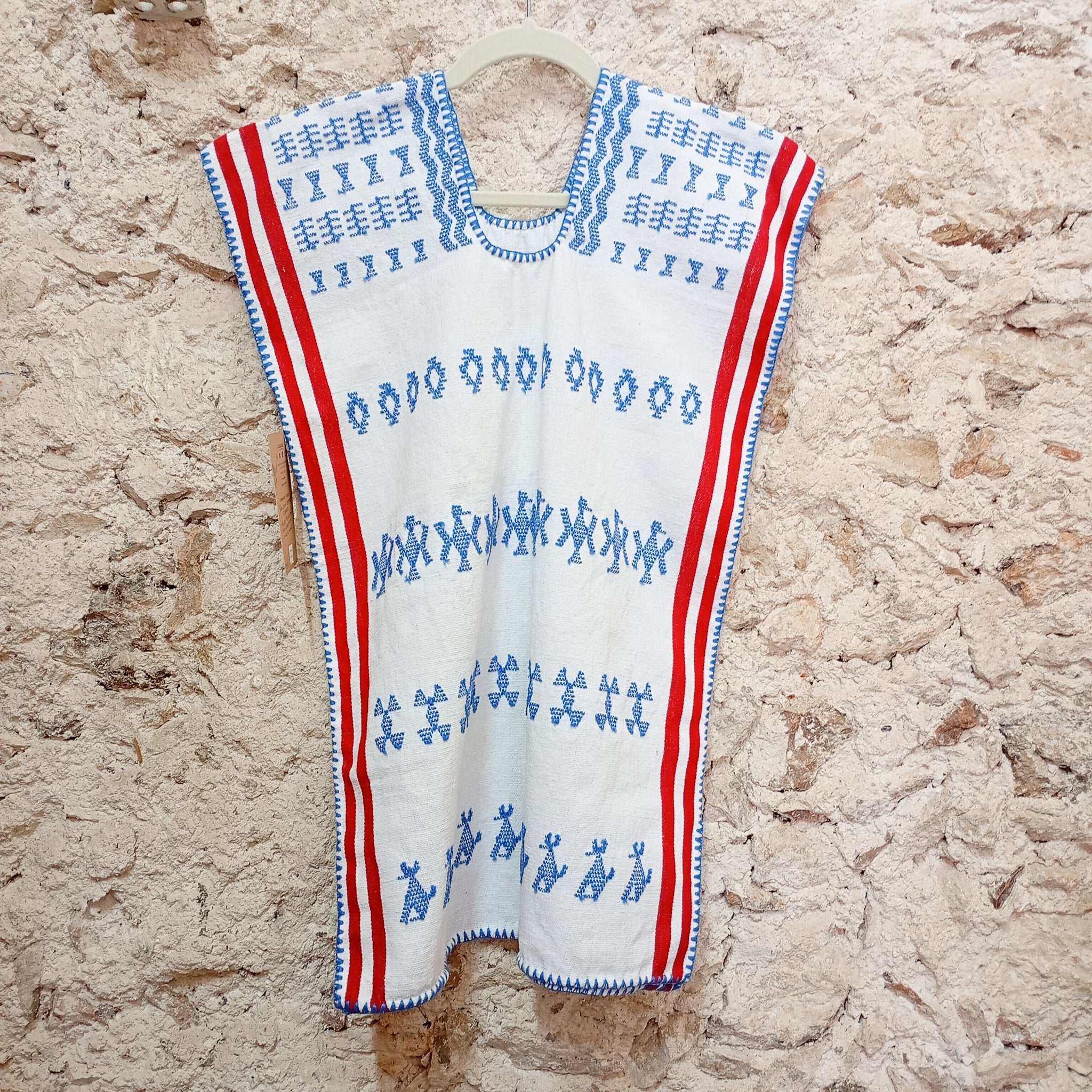 Huipil de Oaxaca - para niña color blanco con brocados azules