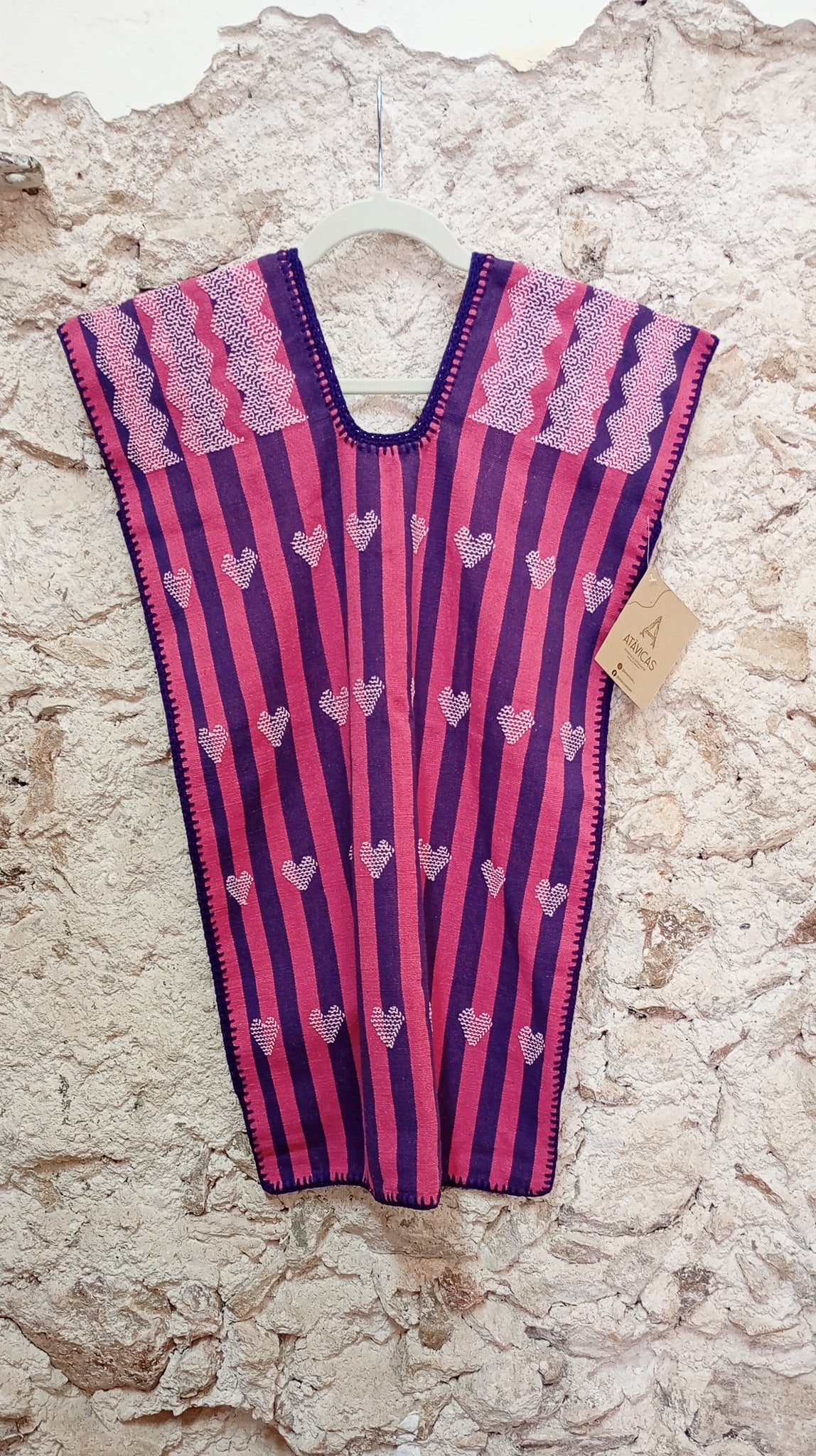 Huipil de Oaxaca - para niña color morado y rosa con corazones