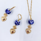 Talavera Huggies Earrings with Heart Charm in 14k Gold Plate