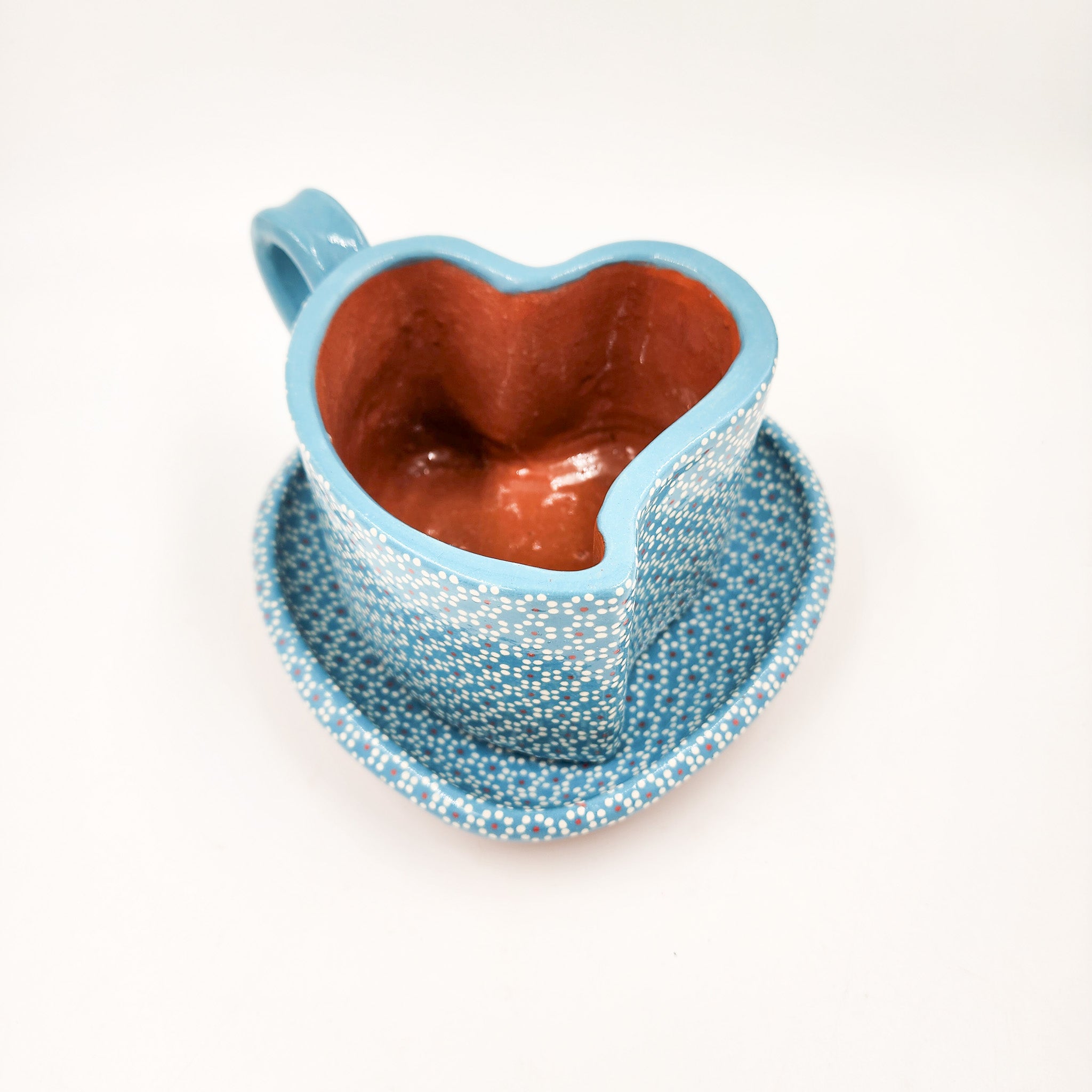 Taza corazón de barro capulineado - con plato