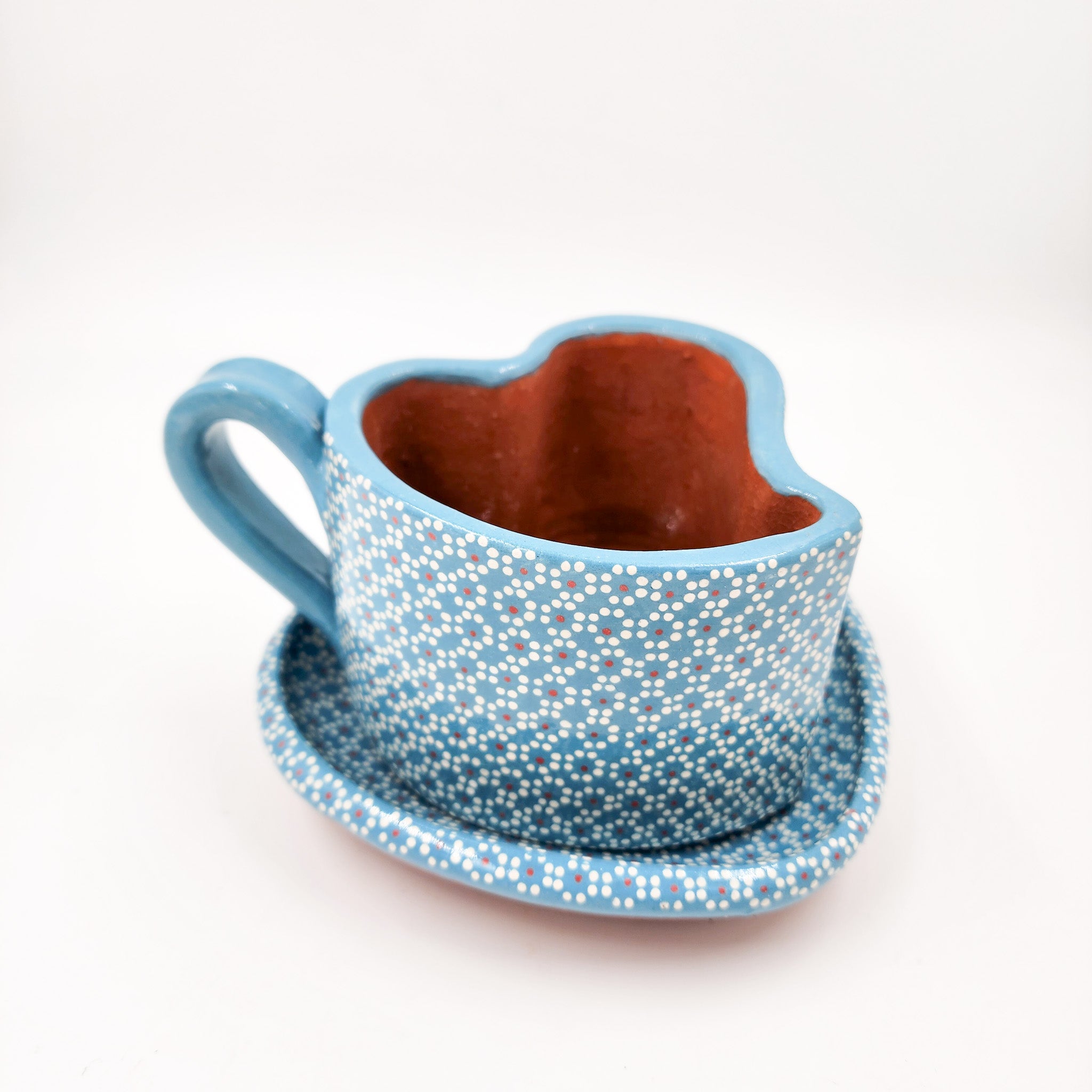Taza corazón de barro capulineado - con plato
